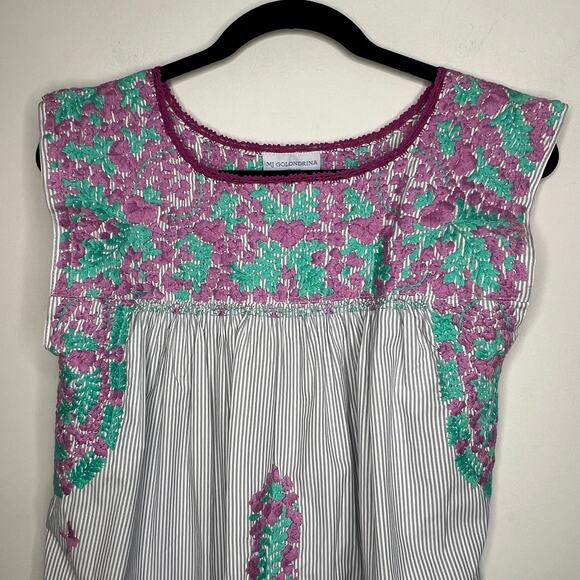Mi Golondrina Purple & Teal Floral Embroidered Cap Sleeve Blouse Size Small - Picture 4 of 6